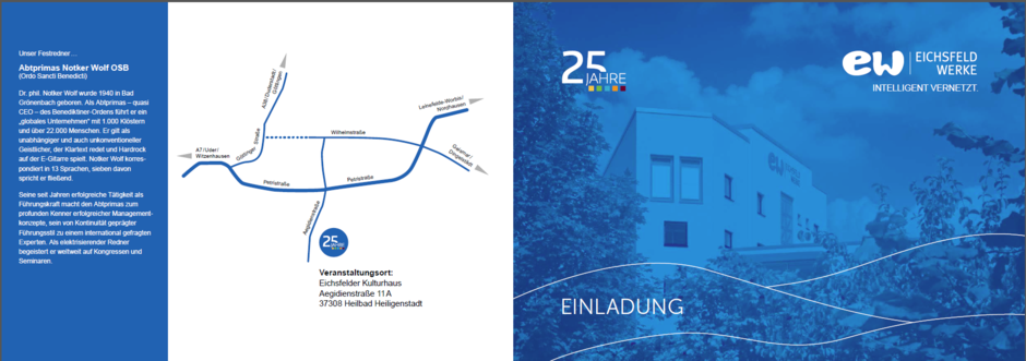 Einladungskarte Festakt 25 Jahre Eichsfeldwerke - realisiert durch die Full-Service-Agentur Studio1®