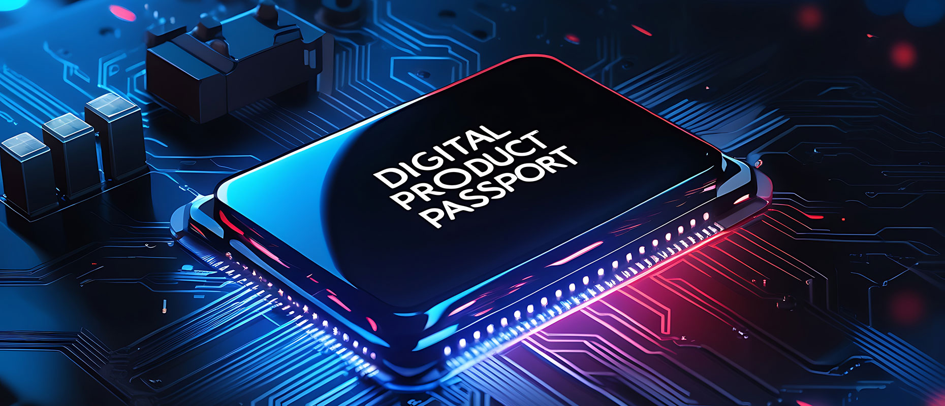 Leuchtender Button mit Aufschrift Digital Product Passport, deutsch: Digitaler Produktpass (DPP)