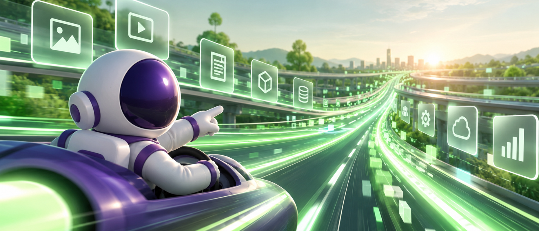 KI-generiertes Bild Pimcore-Astronaut auf der Datenautobahn