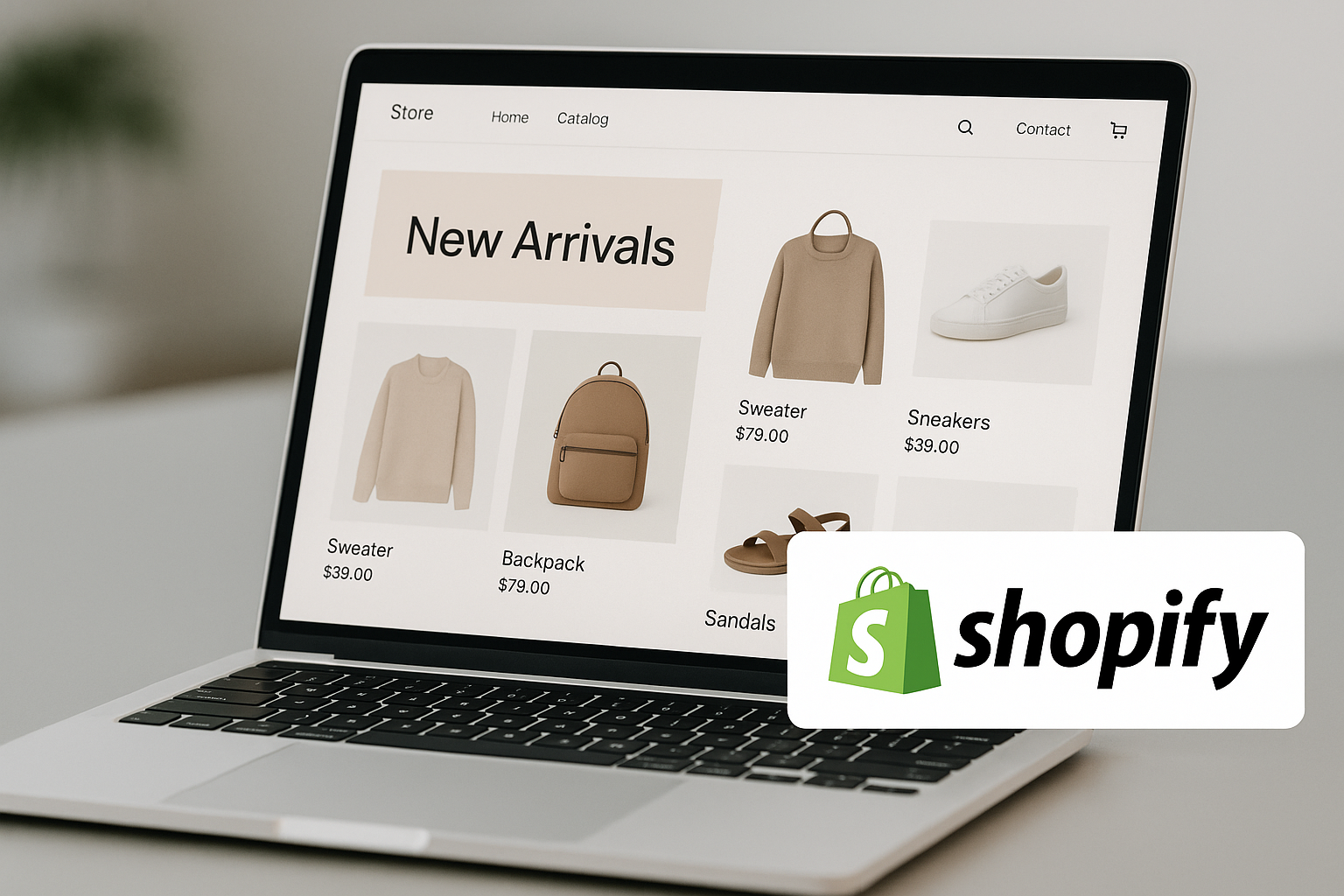 Laptop mit Shopify-Store auf Schreibtisch