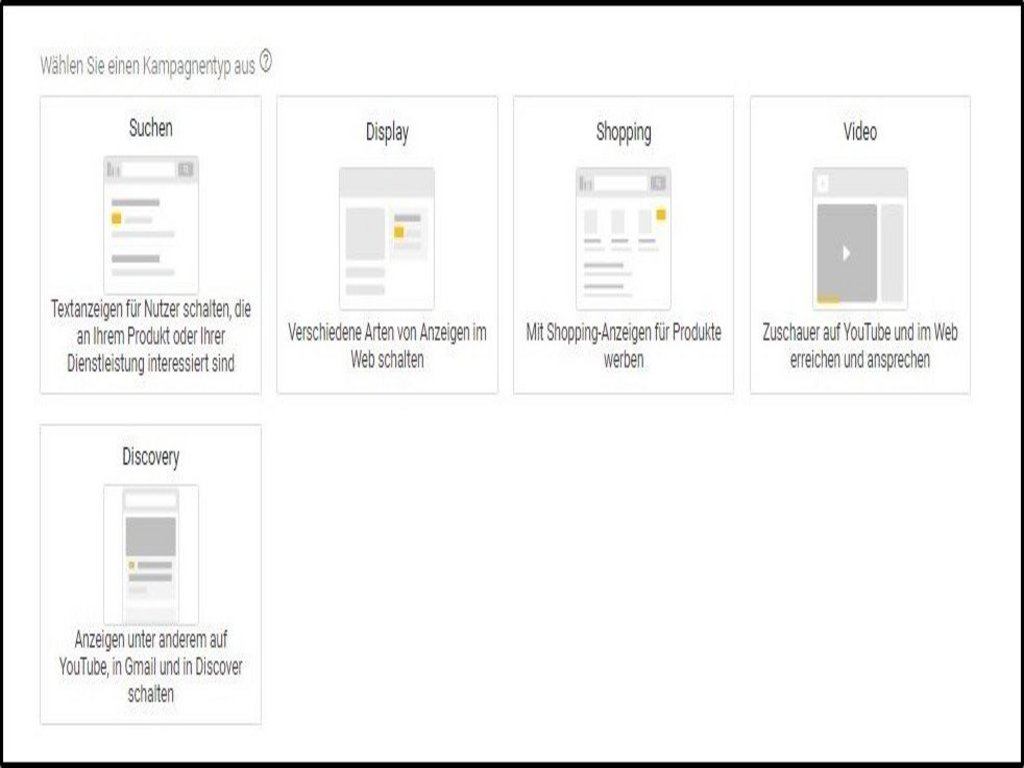 Google-Werbung: Screenshot Kampagnen-Typ auswählen